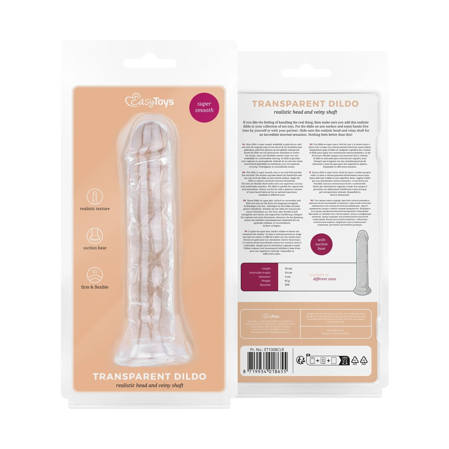 Jelly dildo zonder ballen ET1008CLR van 14 cm