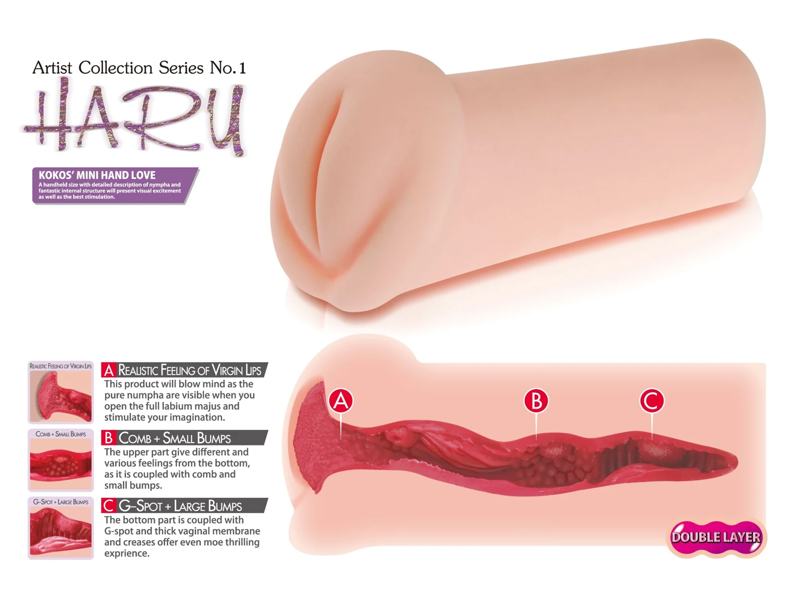 Haru masturbator flexibel en rekbaar voor stimulatie van de penis