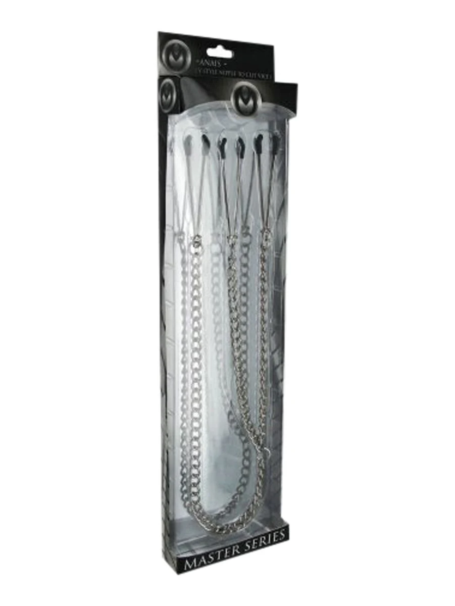 Edelstalen BDSM klemmenset voor tepel en clitoris, lengte 620 mm