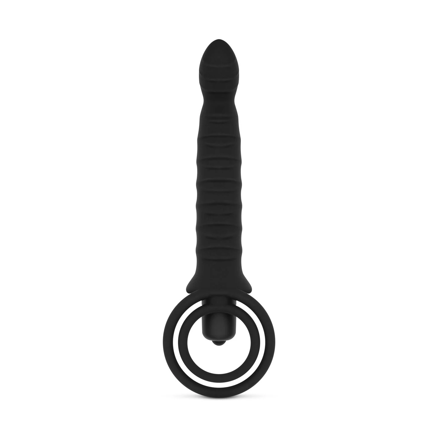 Zwarte vibrerende dildo met penisring en super rekbare ringen