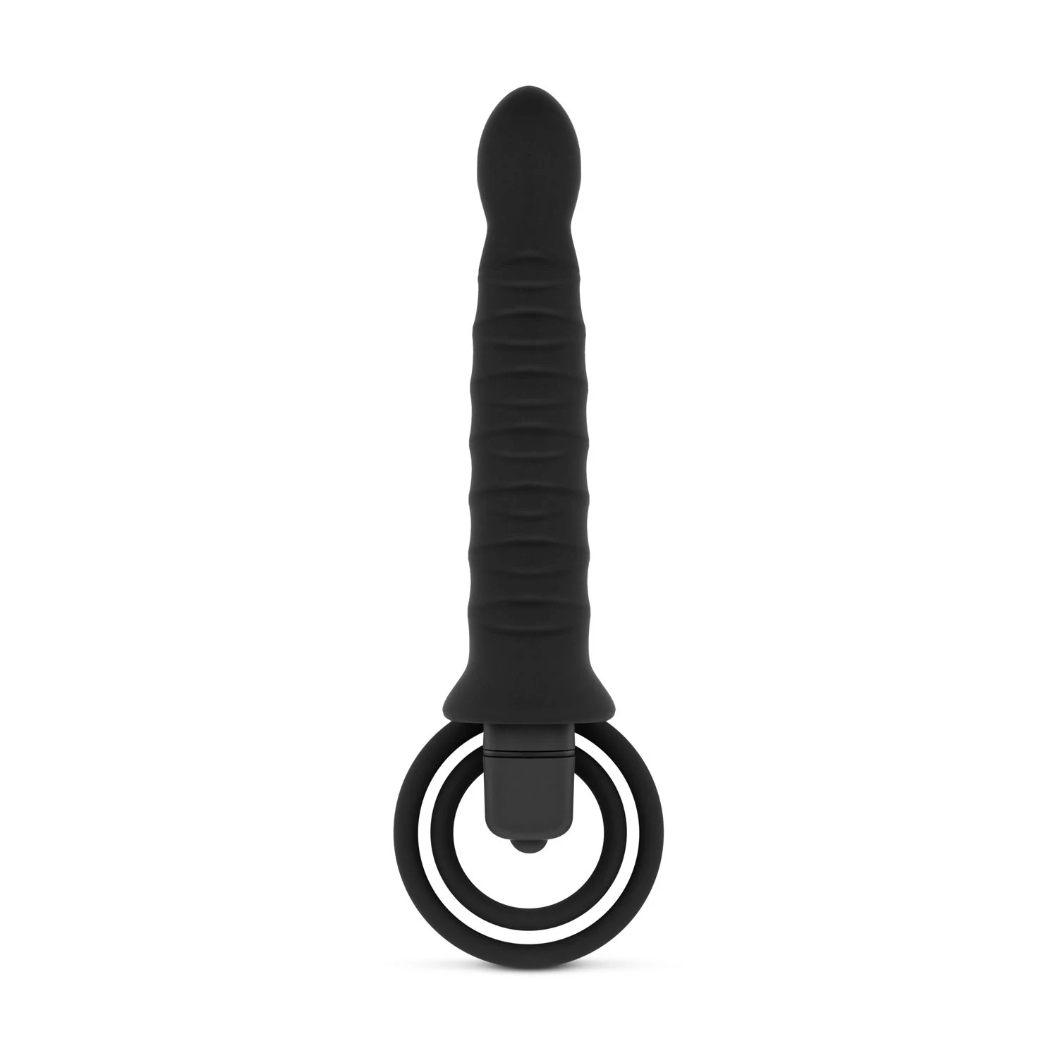 Vibrerende dildo met penisring met gebogen top voor prostaat en G-spot