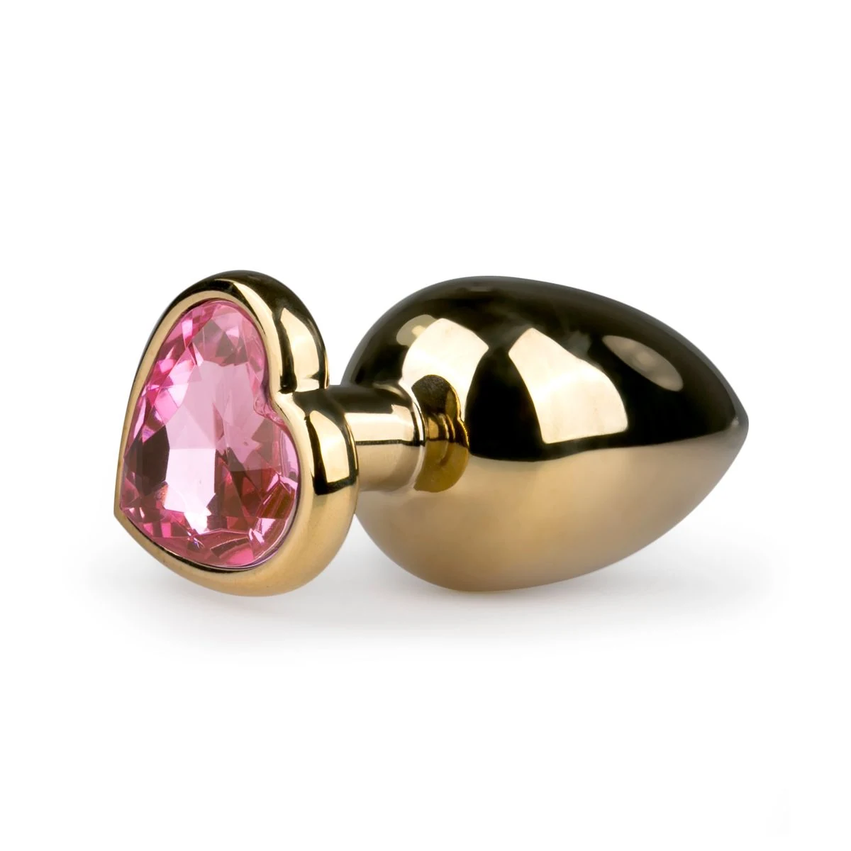 Metalen buttplug met roze hartje in goudkleurig aluminium
