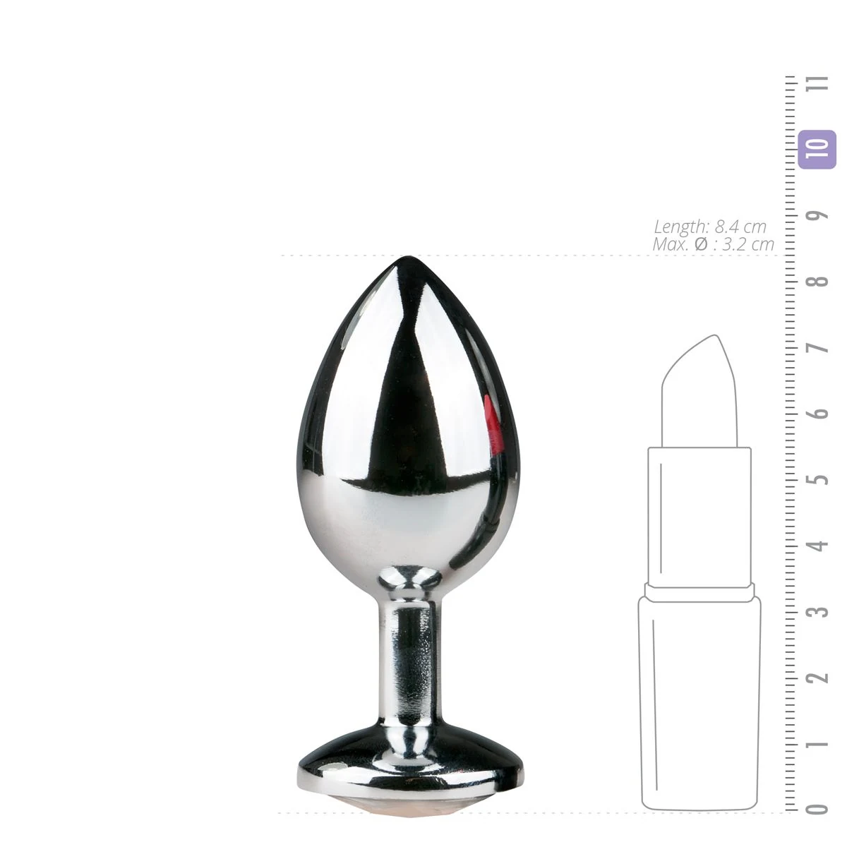 Metalen buttplug maat M met 70 mm invoerdiepte en maximale diameter 32 mm