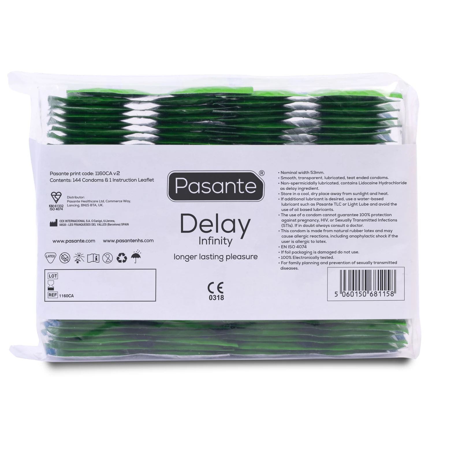 Pasante Delay condooms 144 stuks, transparant, glad en middelgroot