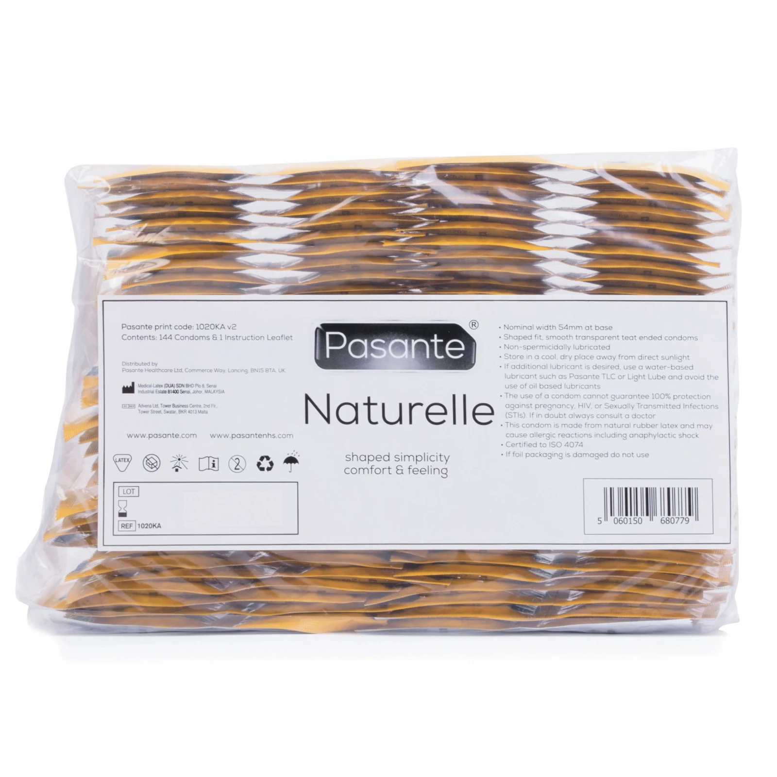 Pasante Naturelle condooms 144 stuks, glad, transparant en neutraal met ruimere top