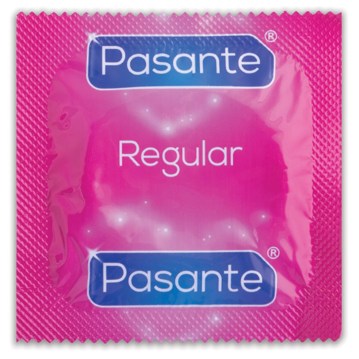 Pasante Regular condooms met anatomische vorm, ruimere top en nominale breedte van 54 mm