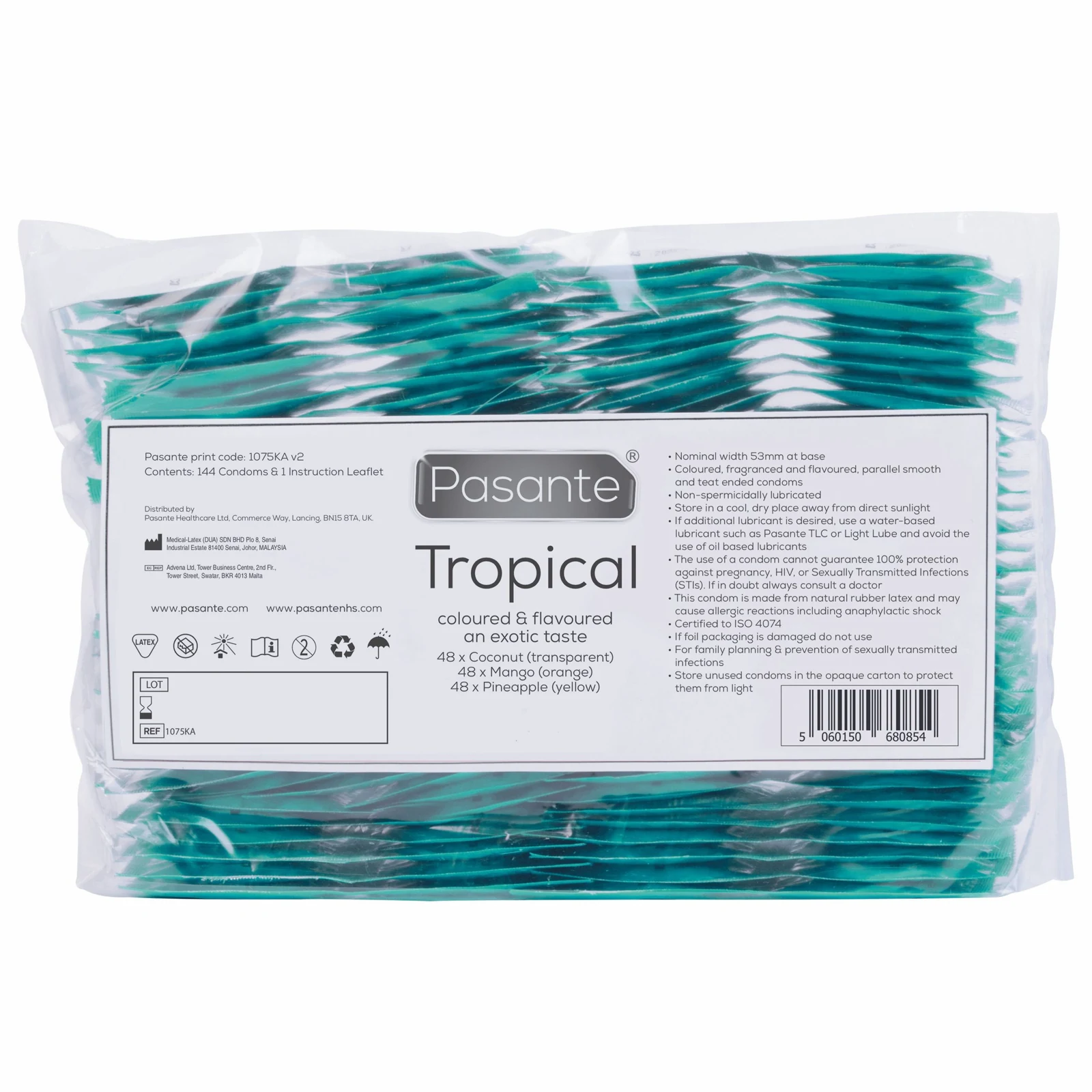 Pasante Tropical condooms bulkverpakking met gladde structuur en diverse kleuren