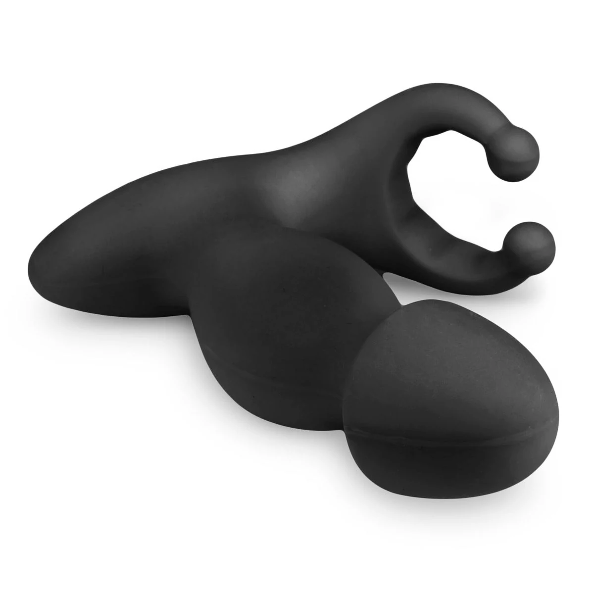 Zwarte prostaat vibrator met perineum stimulator en realistische eikel