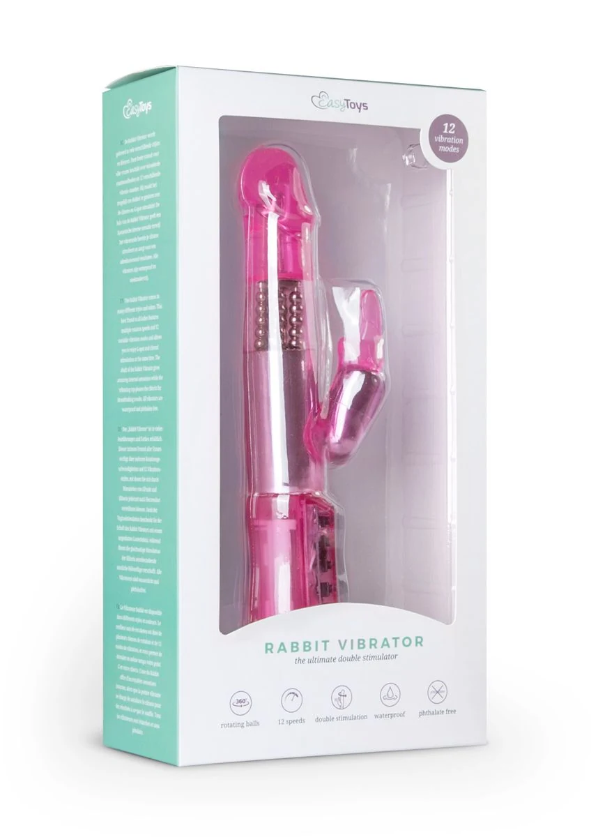Roze rabbit vibrator met roterende kralen en 12 verschillende standen