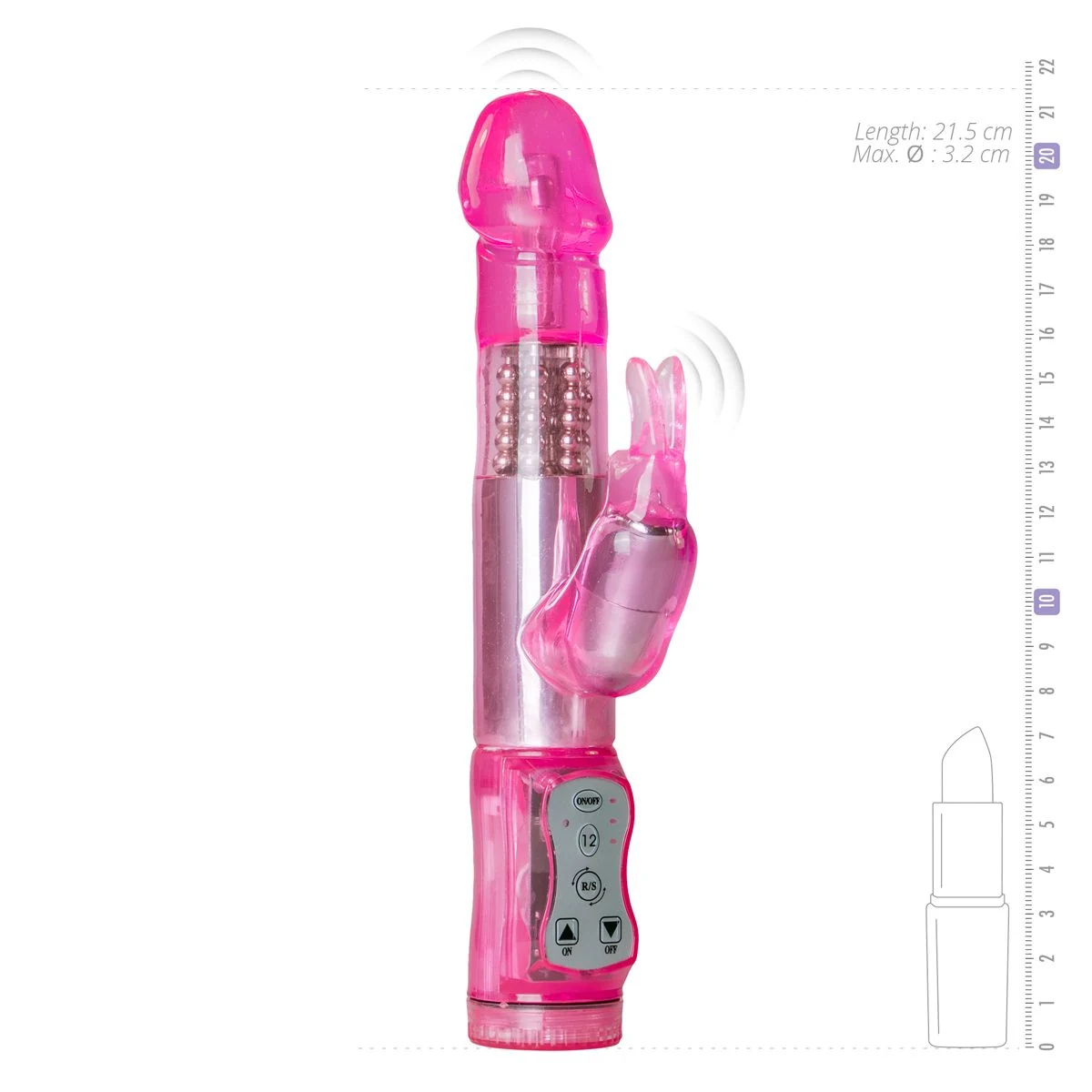 Rabbit vibrator roze met maximale diameter 32 mm en invoerdiepte 110 mm