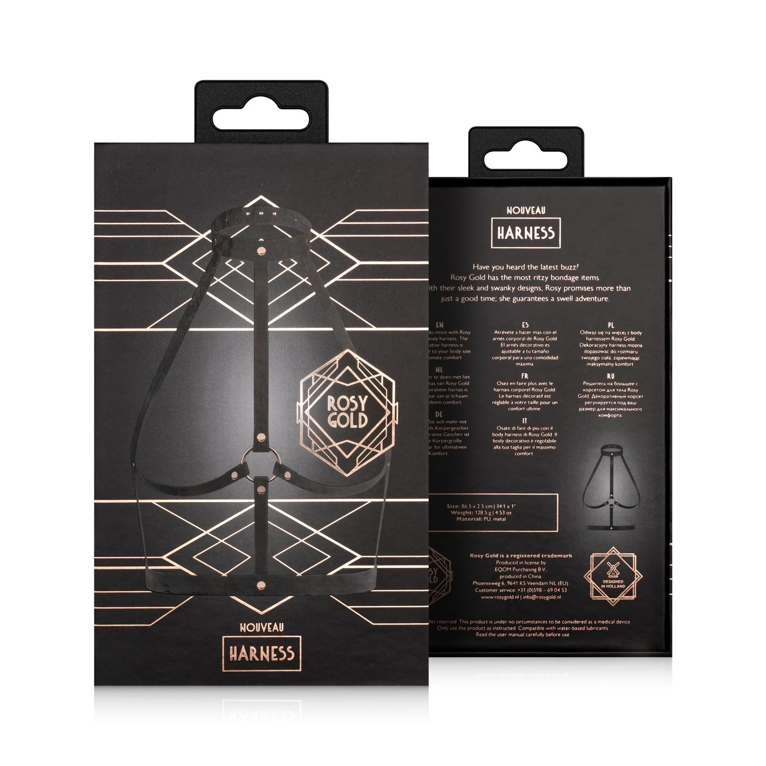 Bondage harnas zwart unisex met centrale metalen ring