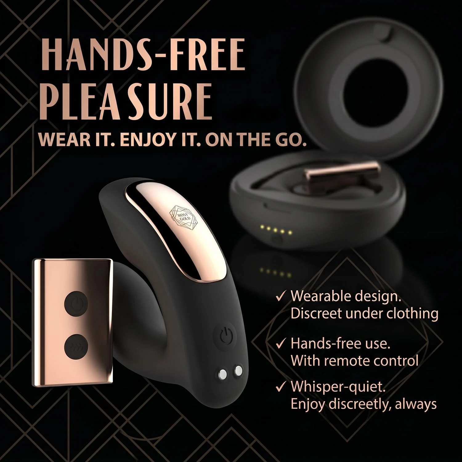 Zwarte Rosy Gold draagbare vibrator met luxe oplaadcase