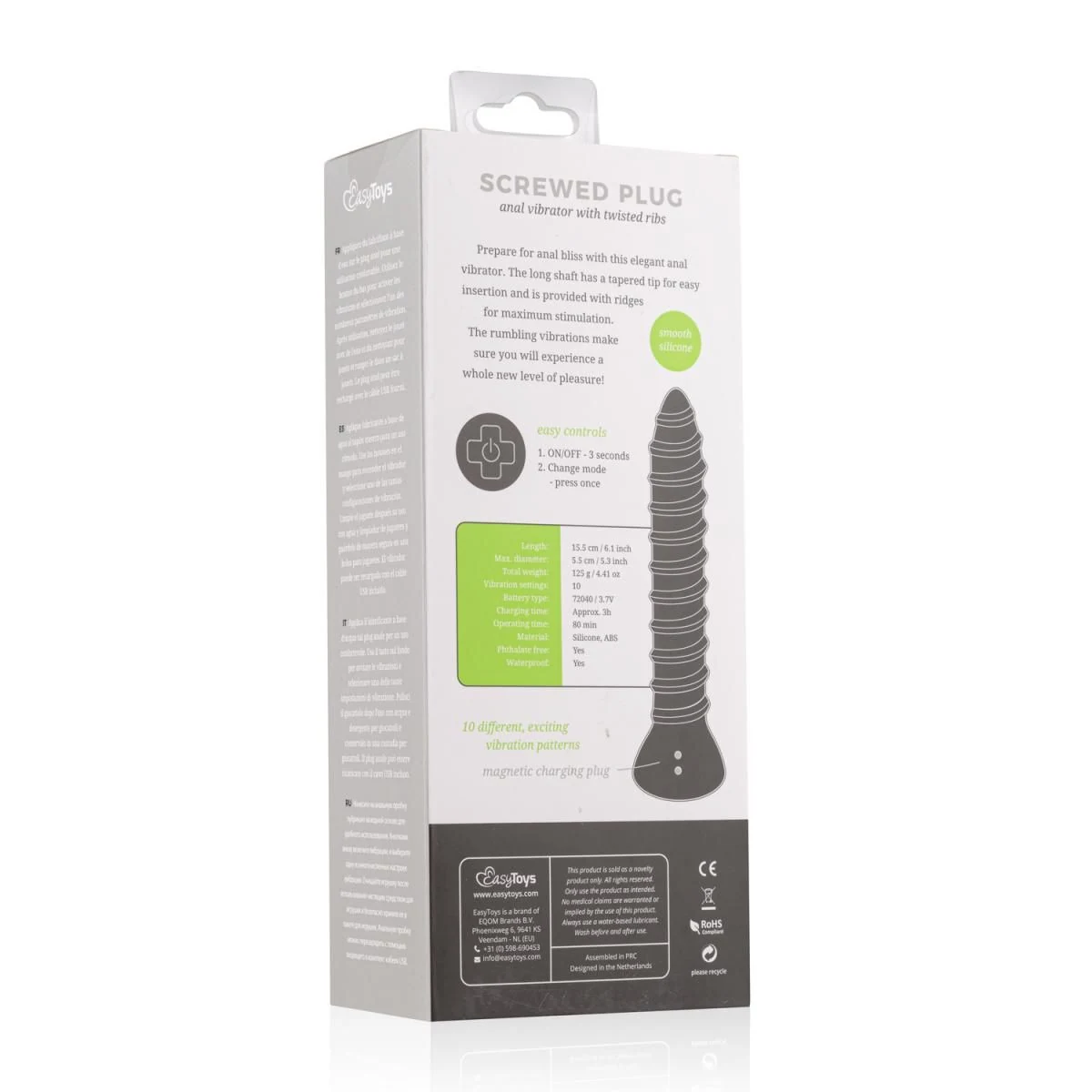 Zwarte anaal vibrator met maximale diameter van 55 mm