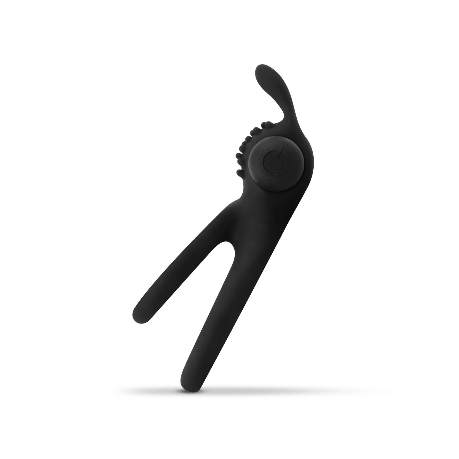 Zwarte siliconen vibrerende cockring met rabbit oortjes voor penis en clitoris