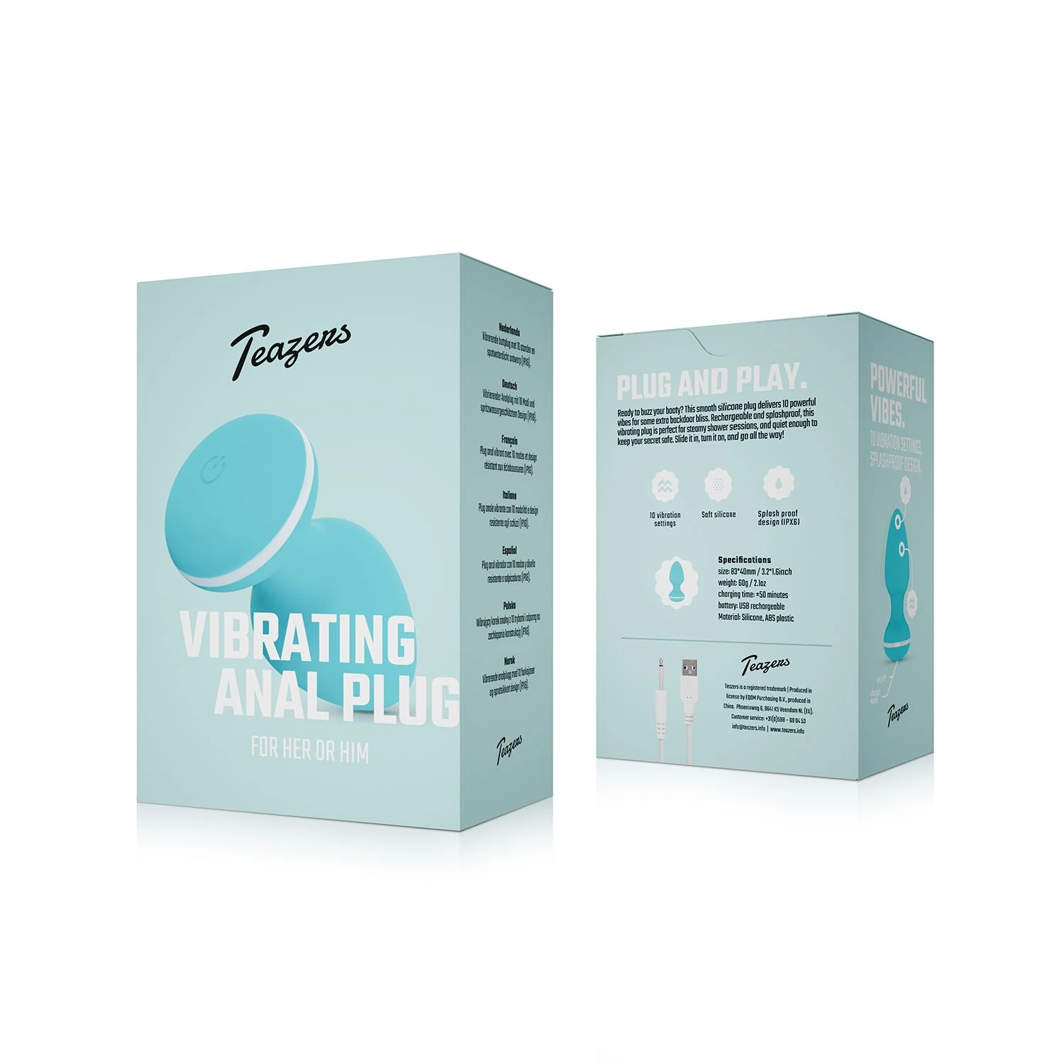 Teazers Blanca vibrerende anaalplug, unisex sextoy uit China