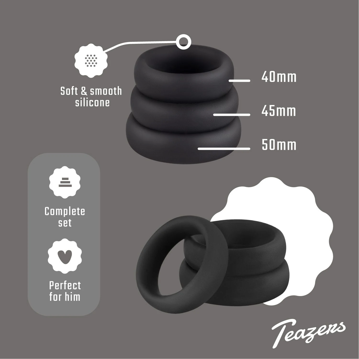 Teazers cock- en balring set zwart voor hem