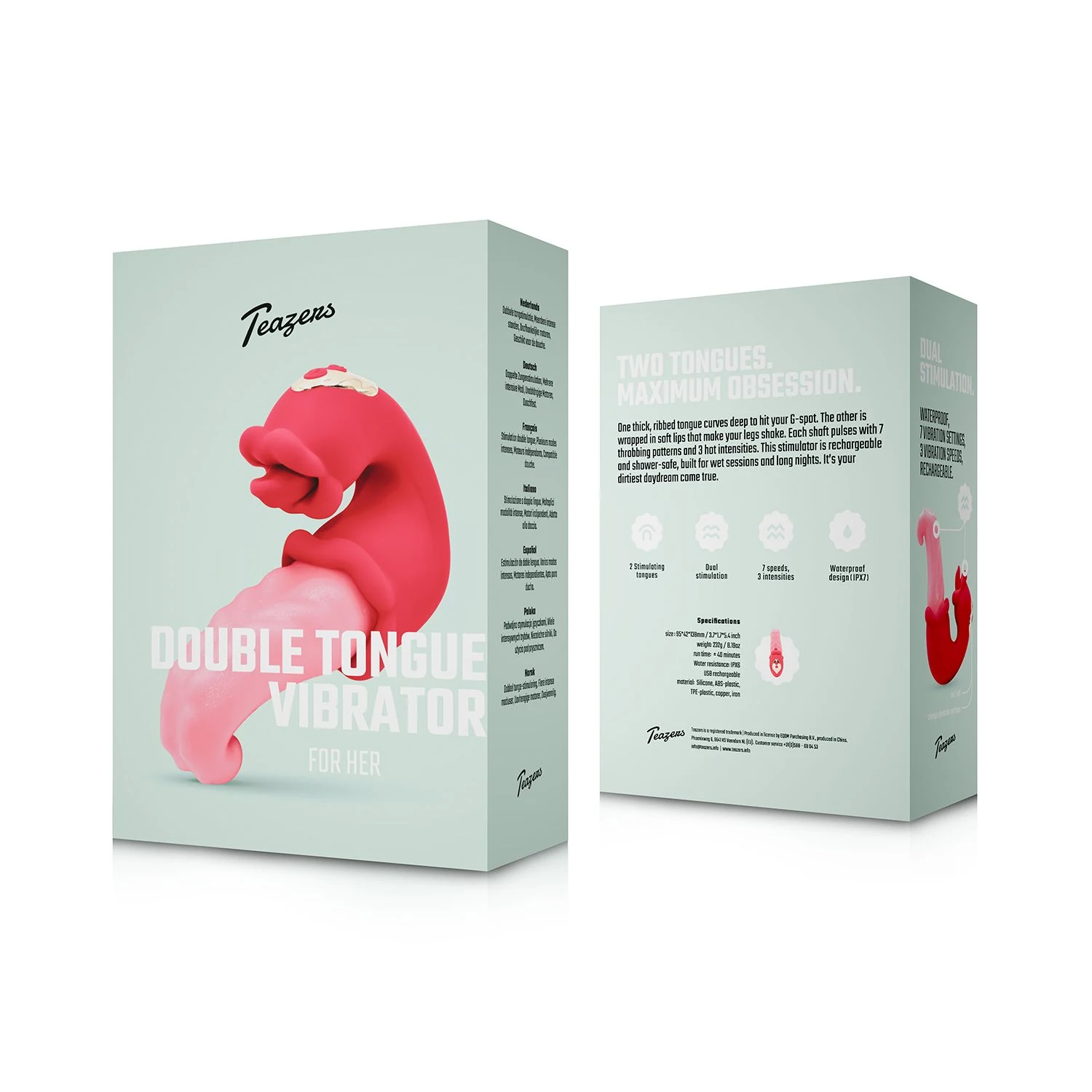 Teazers Double Tongue Vibrator roze met 3 intensiteiten en 7 snelheden