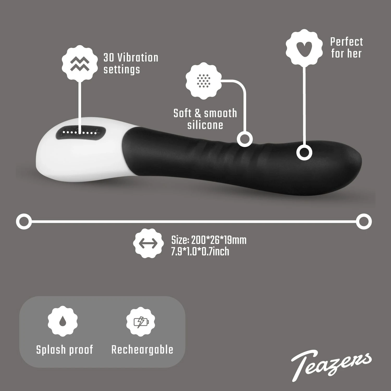Teazers G-spot Vibrator zwart met invoerdiepte 130 mm