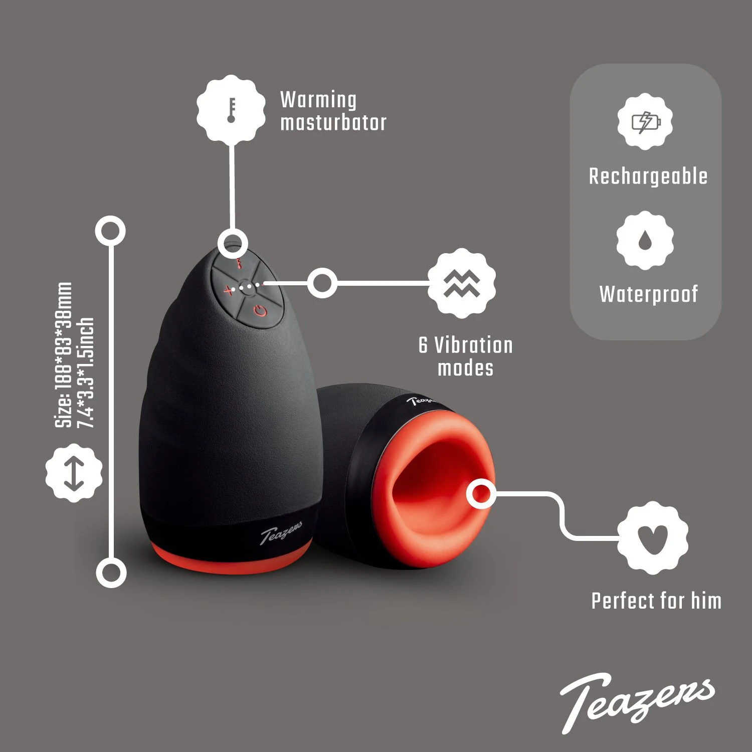Teazers Masturbator met batterijduur van 60