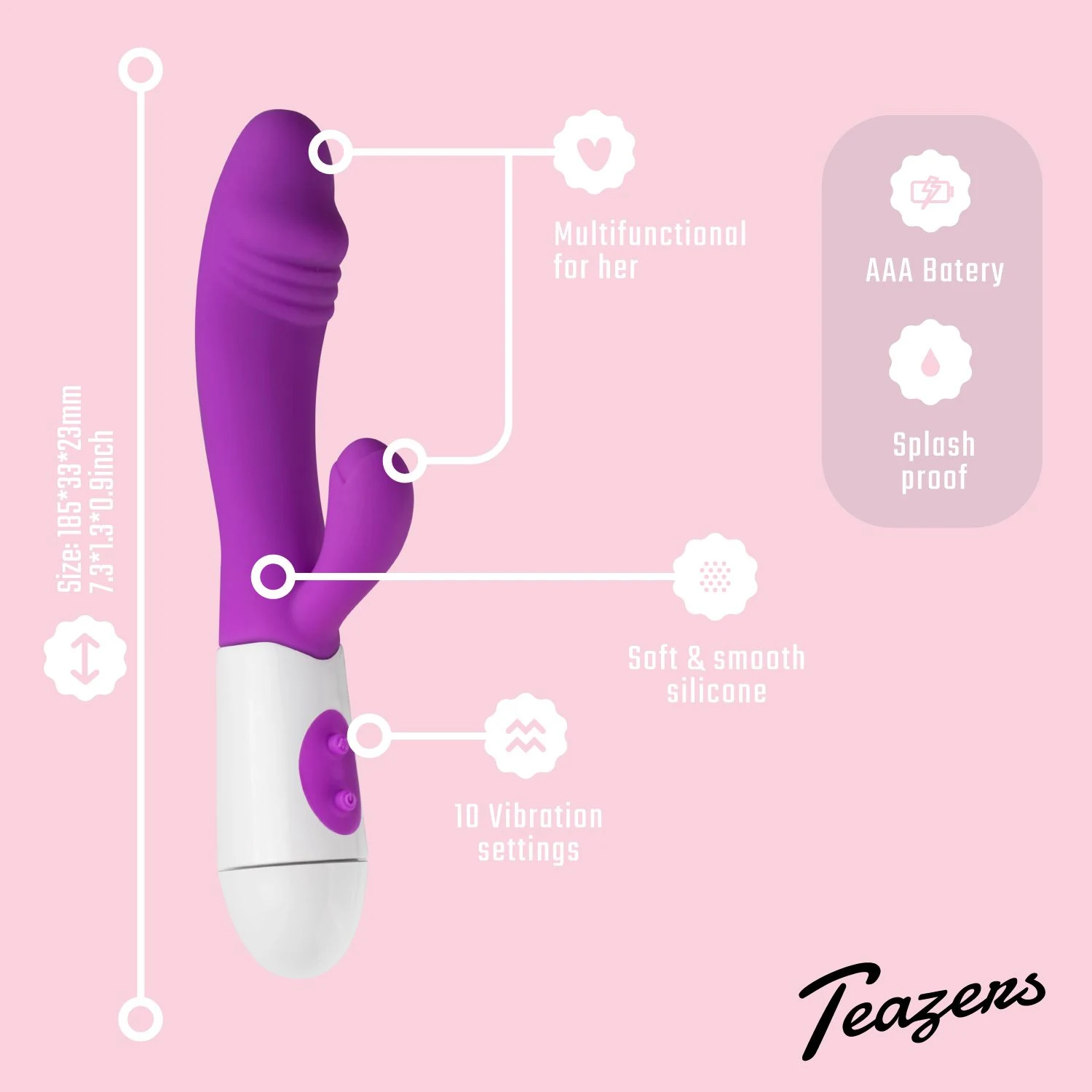 Teazers Tarzanbocht Vibrator van zacht en glad siliconen, lengte 185 mm