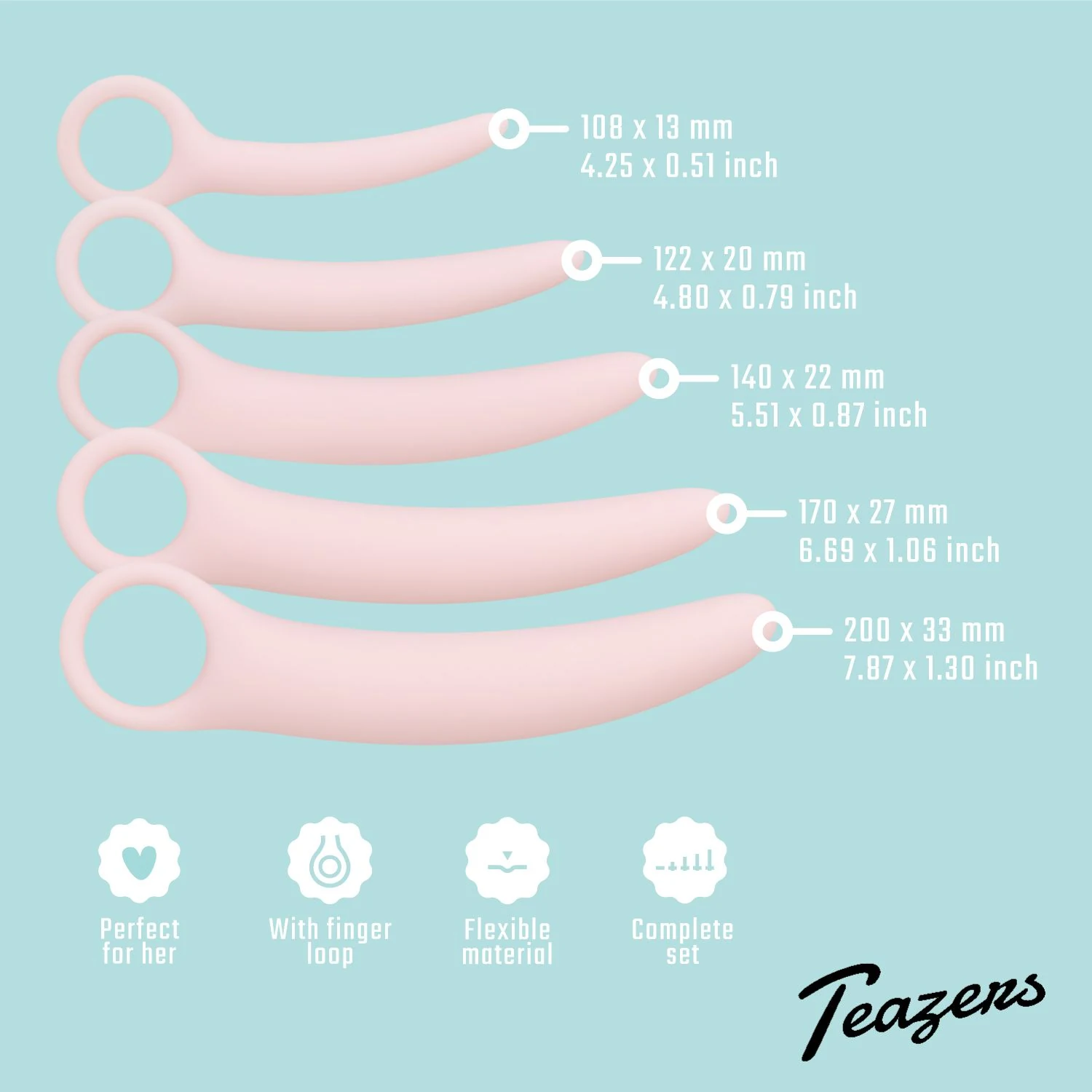 Roze Teazers dilatorset met vijf verschillende maten