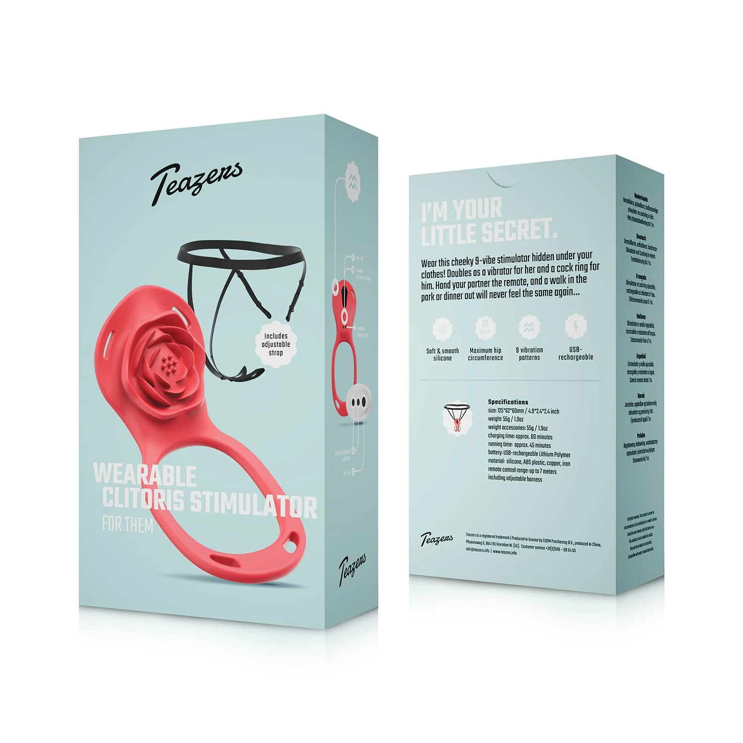 Rood Teazers clitoris stimulator harnas van siliconen, ABS en metaal