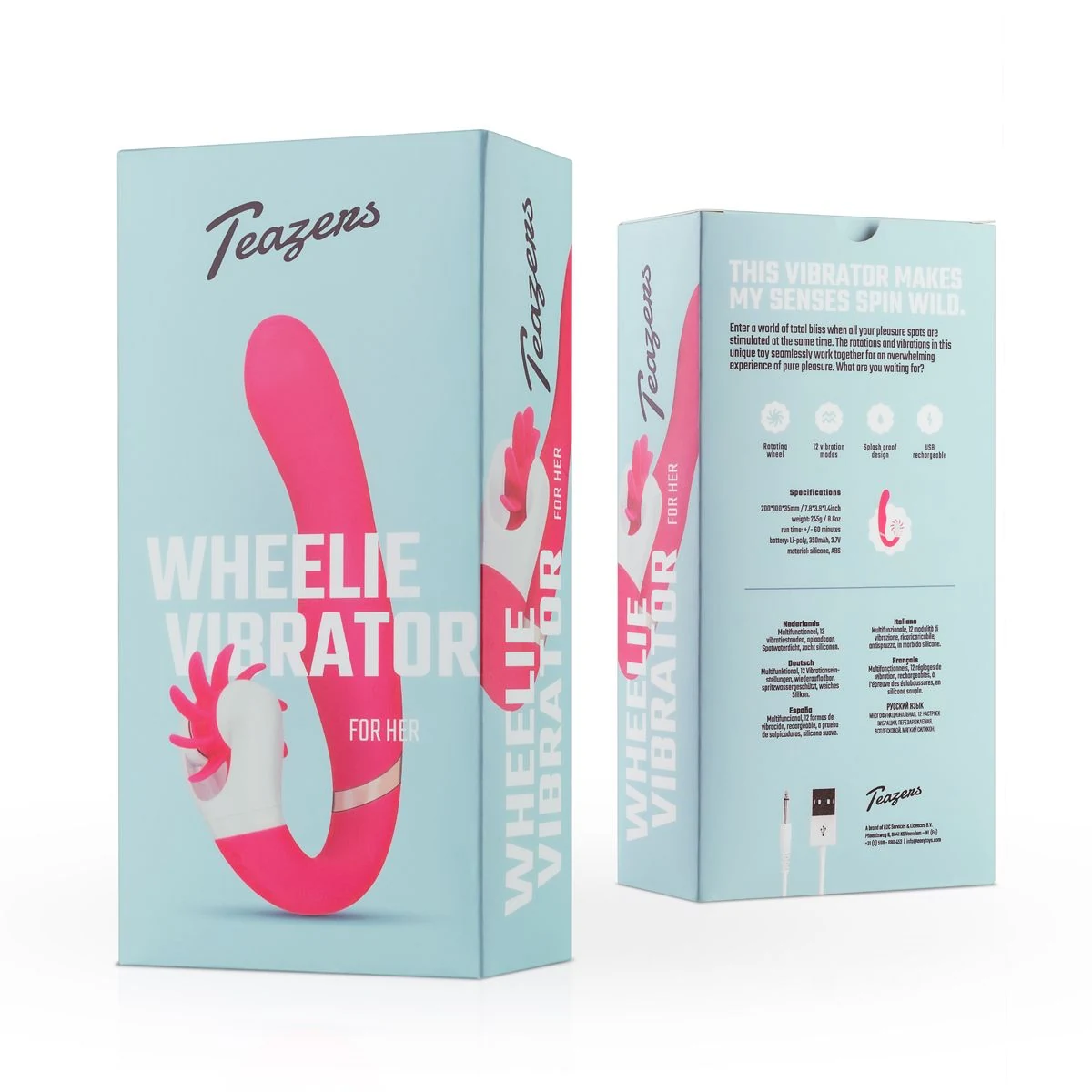 Teazers Wheelie Vibe Vibrator lengte 200 mm en invoerdiepte 150 mm