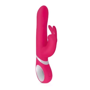 Rabbit vibrator met dubbele stimulatie op een rustige achtergrond