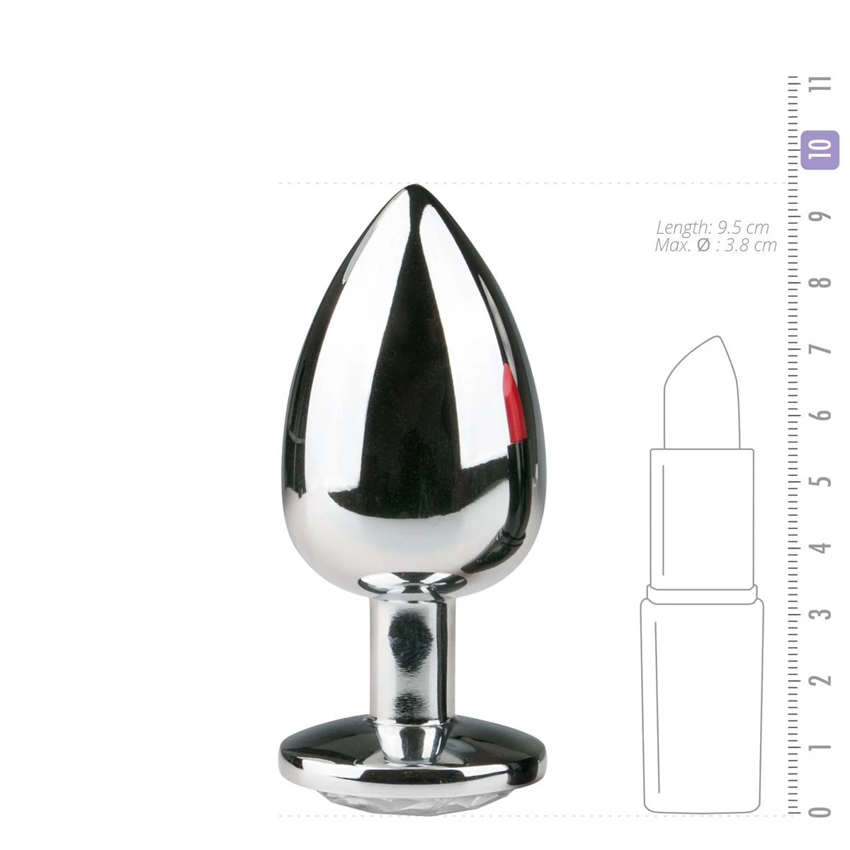 Zilveren metalen buttplug, unisex, lengte 95 mm en diameter 38 mm