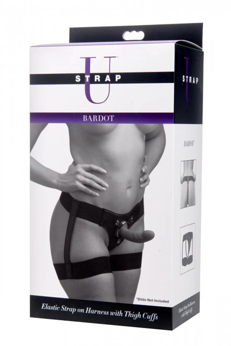 Zwart leren strap-on harnas voor dildo met platte onderkant, exclusief dildo