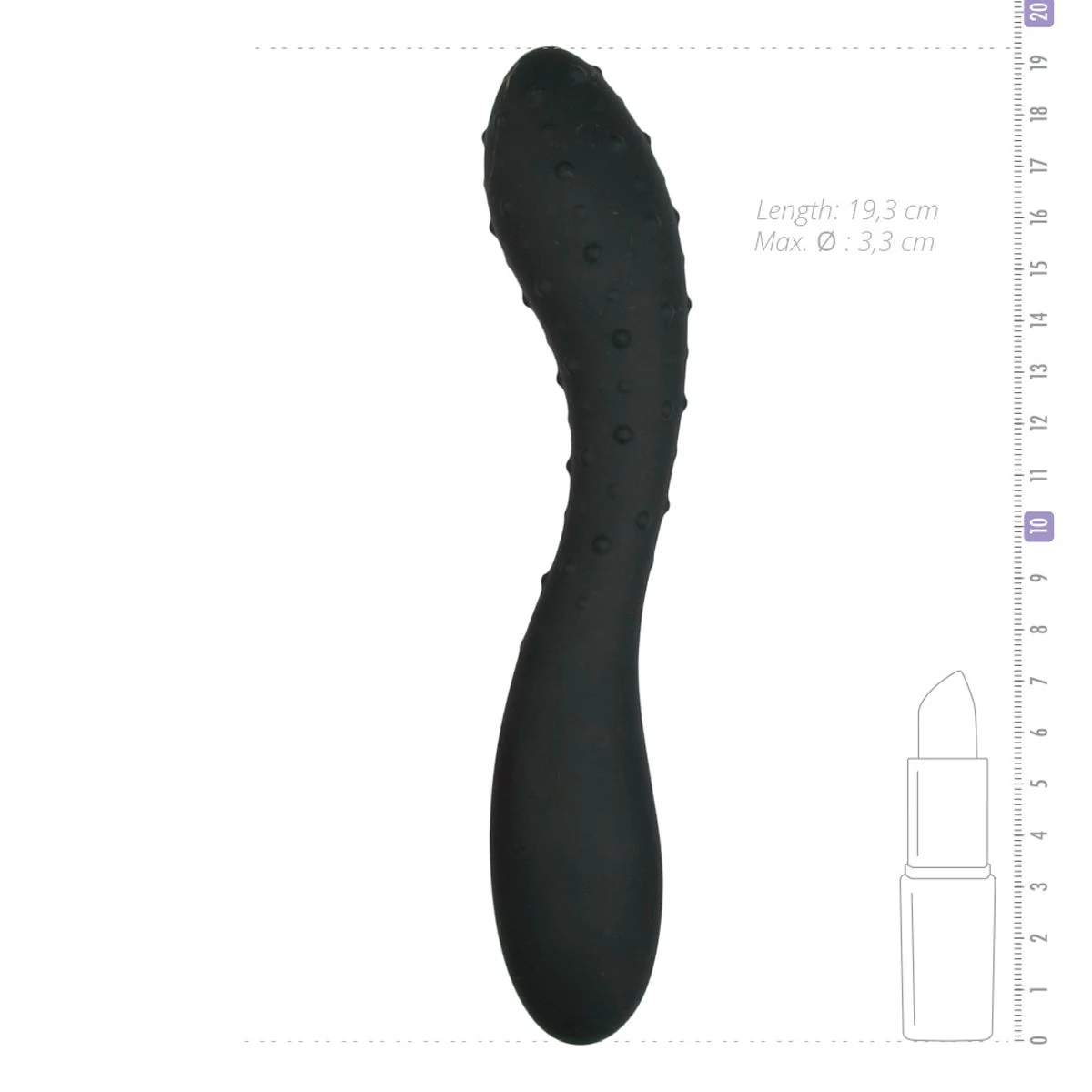 Zwarte siliconen dildo, unisex, lengte 190 mm en diameter 33 mm