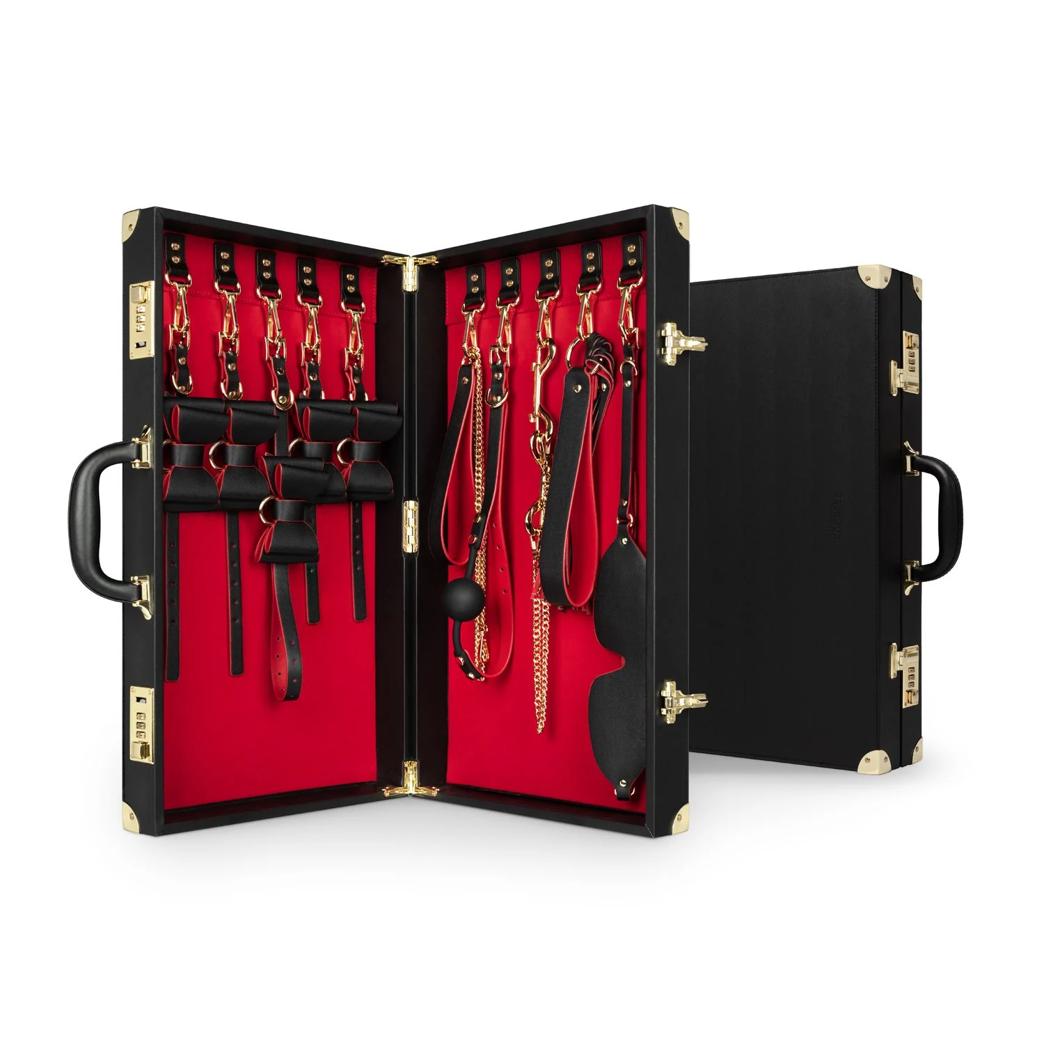 Bedroom Fantasies bondage koffer 11 stuks van zwart en rood PU-leer