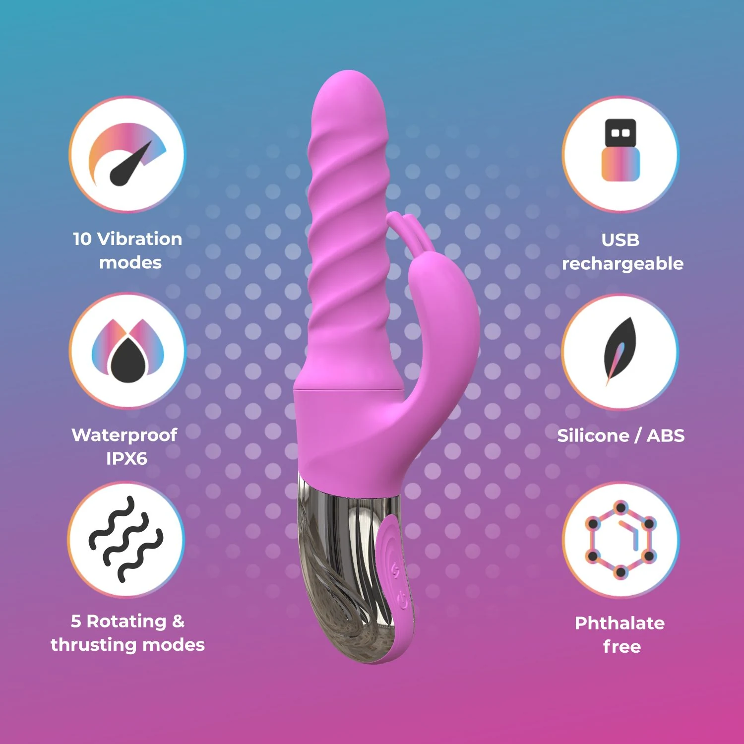 Spatwaterdichte roze vibrator met USB-oplaadkabel