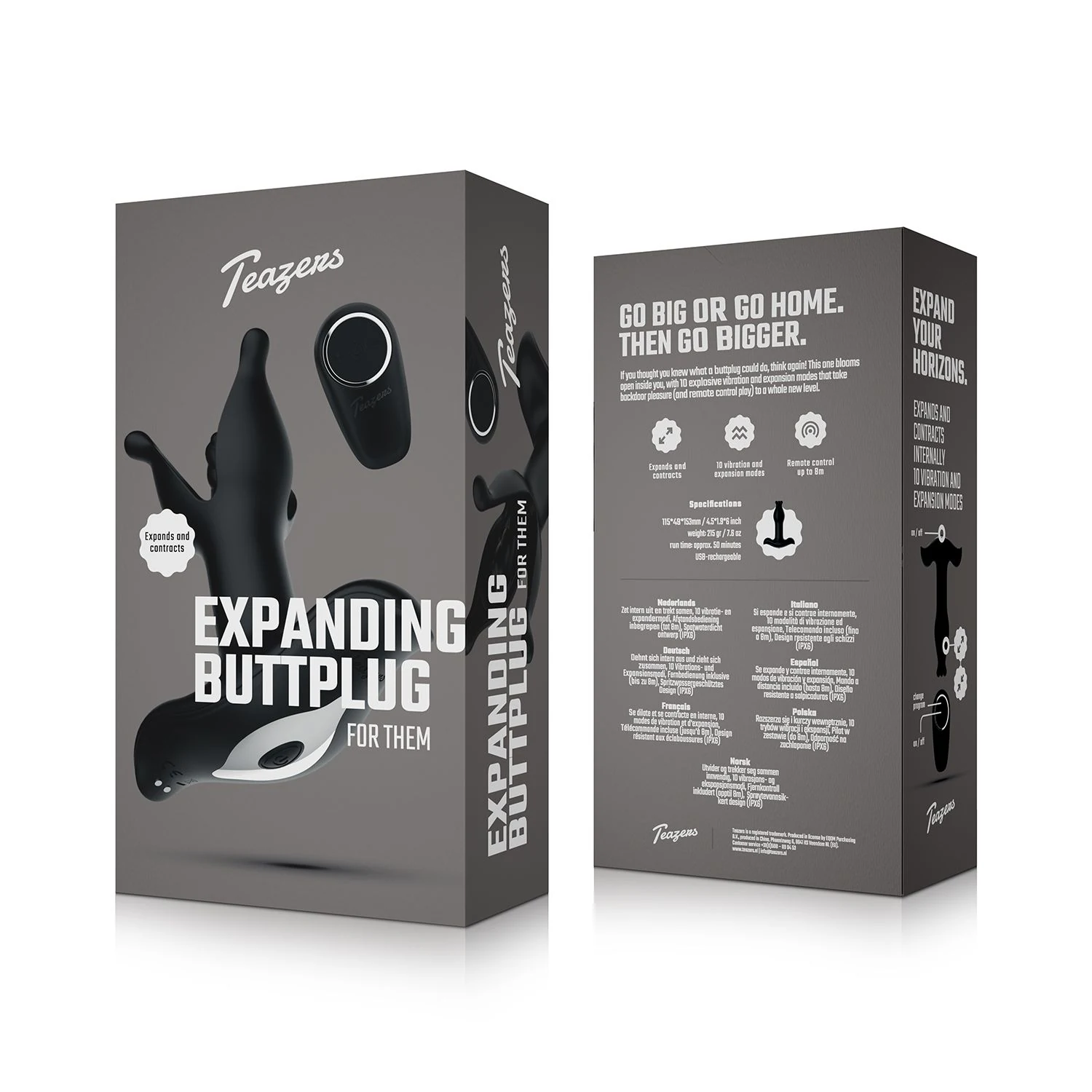 Teazers Anal Expanding Butt Plug lengte 115 mm en hoogte 153 mm